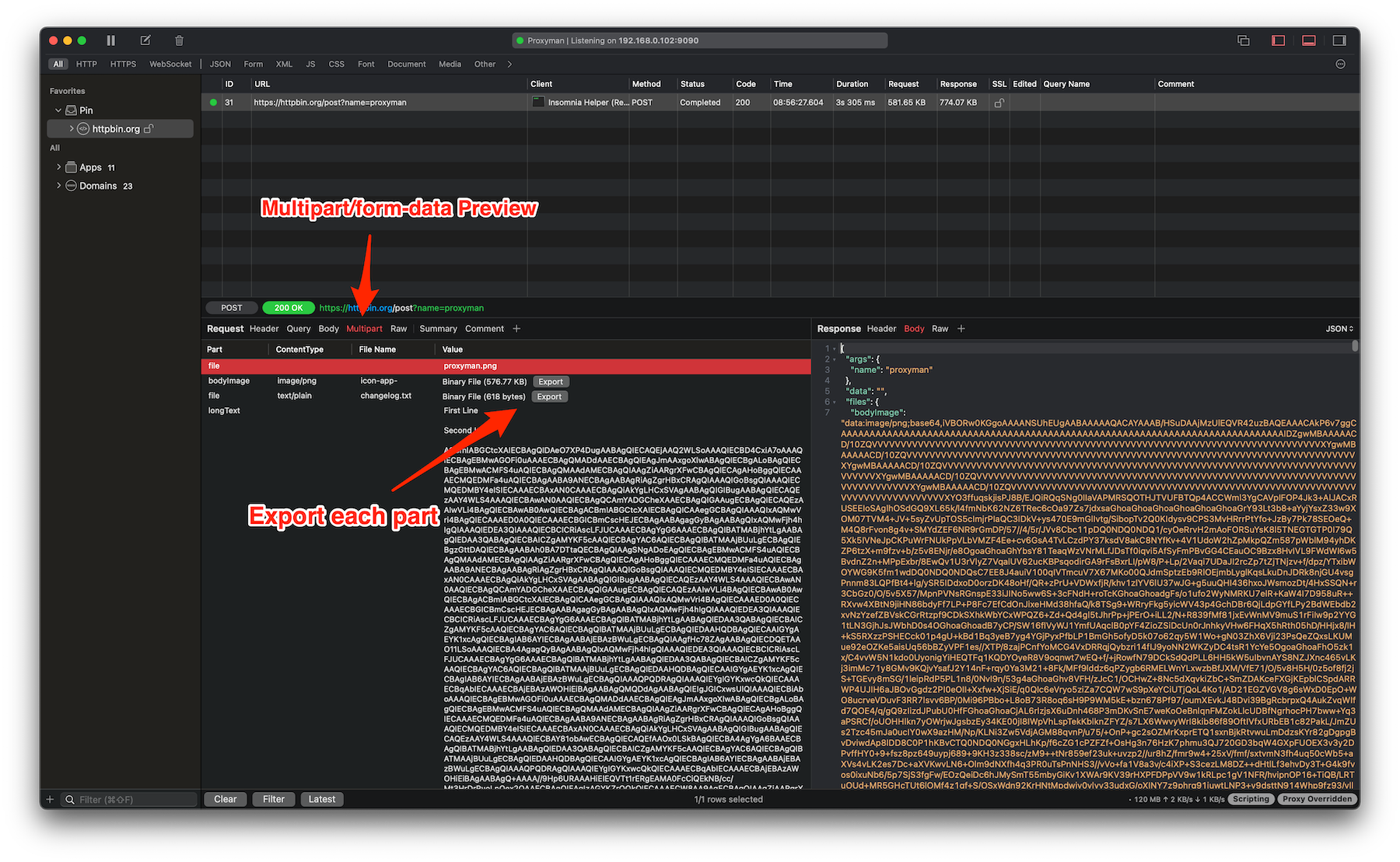 Proxyman previews multipart/form-data