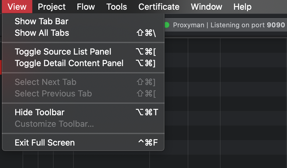 Proxyman keyboard shortcuts