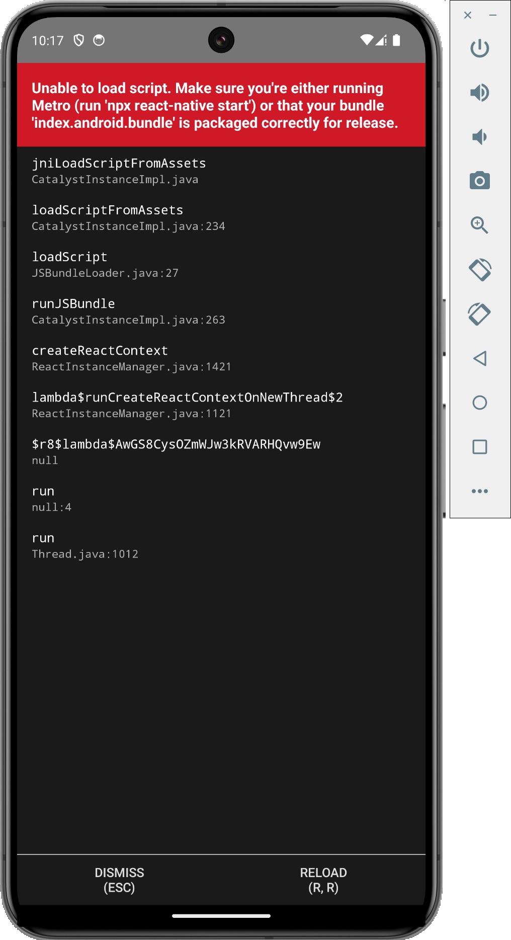 Unable to load script. Make sure you're either running Metro (run 'npx react-native start') or that your bundle index.android.bundle is packaged correctly for release.